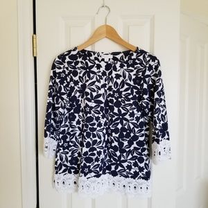 Charter Club floral embroidered knit top sz S